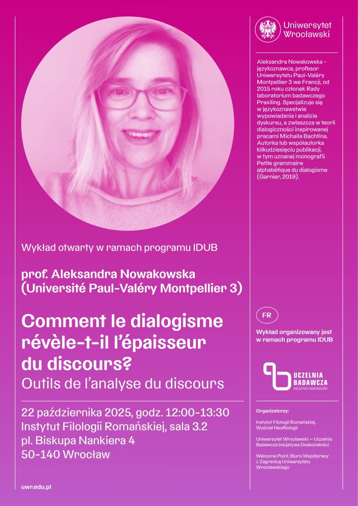 Zaproszenie na wykład Profesor Aleksandry Nowakowskiej (Université Paul-Valéry Montpellier 3)